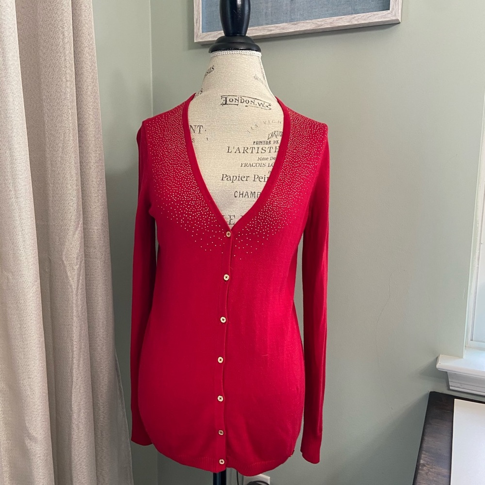 Calvin Klein Red Gold Button Cardigan Sweater S